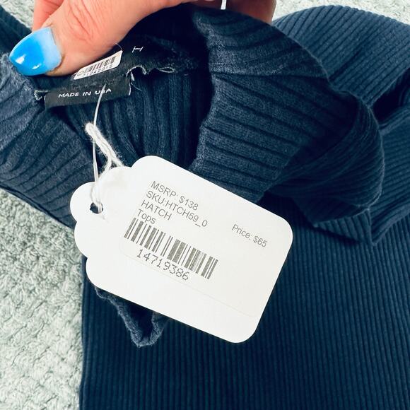 HATCH MATERNITY NAVY MOCK NECK QUARTER SLEEVE RIBBED SWEATER TOP WMNS 0 - Picture 4 of 4